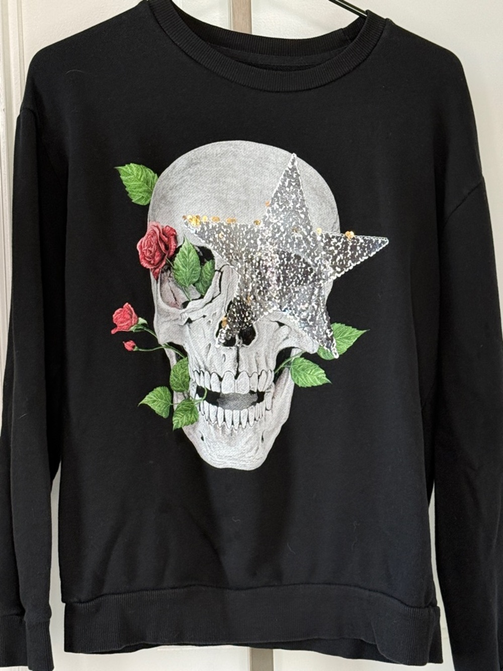 Zara Sequin Reversible Star Crew Neck Sweater